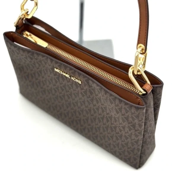 Michael Kors Trisha Medium Triple Compartment Crossbody Bag Brown Signature - Picture 6 of 11